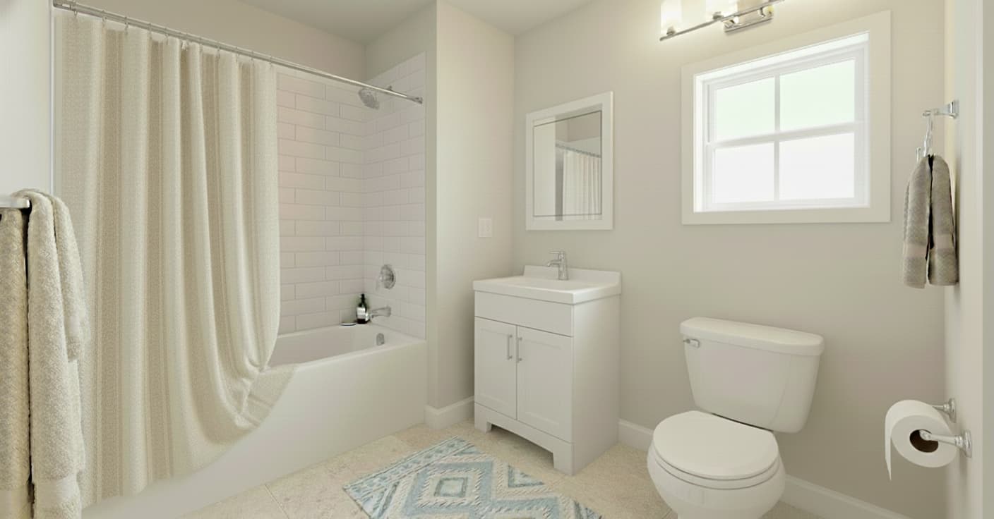 Garden Flat bathroom - Modern and accessible bathroom design in Merritt townhome